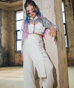 ZZL Cool Clothes for Children Sequin Jazz Dancer Style Dance Costume Girls K-pop Stage Outfits Kids Glitter Performan