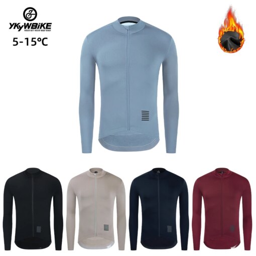 Ykywbike Winter Cycling Jersey Men's Thermal Fleece Bicycle Clothing MTB Long Sleeve Warm Tops Road Bike Jacket