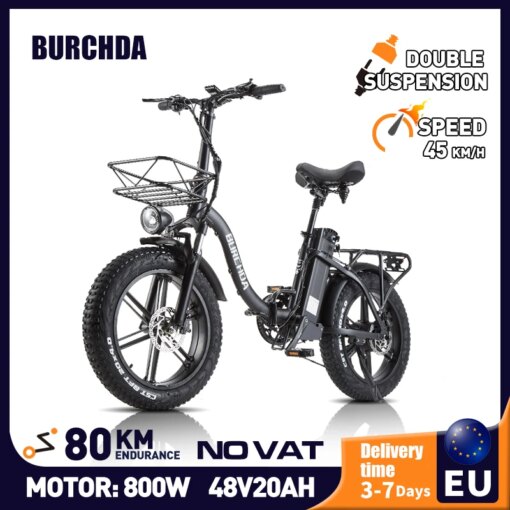 BURCHDA R8PRO Powerful Electric Bicycle 48V20AH Lithium Battery 4.0 Fat Tires 20 Inch Snow City Road 800W Ebike Foldable Bike