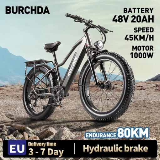 BURCHDA RX20 1000W45KM/H 26 Inch Mountain Electric Bicycle 48V20AH Lithium Battery Fatbike Electric Bike For Adults Motorcycle