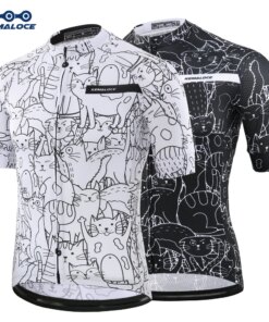 KEMALOCE Breathable Unisex White Cartoon Cat Cycling Jersey Spring Anti-Pilling Eco-Friendly Bike Clothing Top Road Team Bicycle