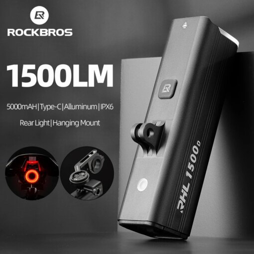 ROCKBROS 1500LM Bike Front Light Aluminum Waterproof Bicycle Headlight LED Lamp Flashlight Handlebar MTB Road Cycling Light