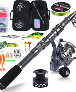 Sougayilang Fishing Rod and Reel Combo Telescopic Fishing Rod Spinning Reel with Free Spool Fishing Hooks Lure Line Bag Full Kit