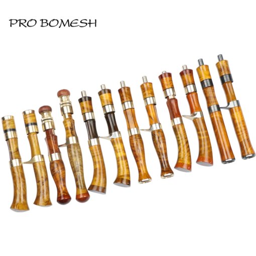 Pro Bomesh 1 Set Burlwood Spinning Casting Reel Seat Handle Kit Metal Trim DIY Trout Fishing Rod Building Accessory