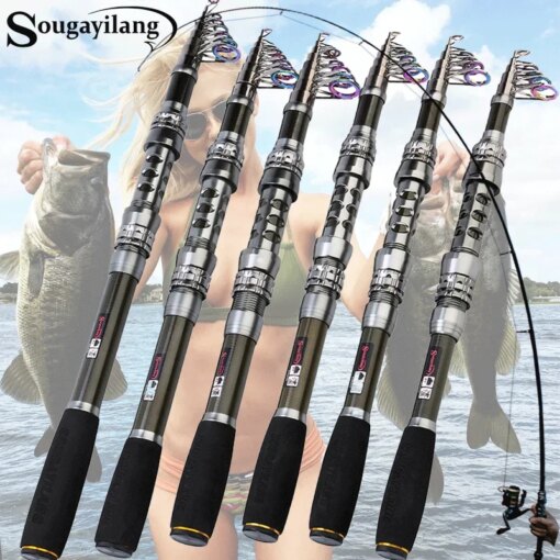Sougayilang Telescopic Fishing Rod 1.8~3.6m Carbon Fiber Spinning Fishing Rod Max Drag 15kg Sea Poles for Beach Fishing Pesca