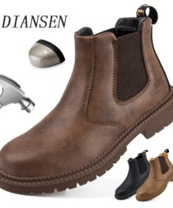 Water Proof Safety Work Shoes For Men Steel Head Leather Boots Male Footwear Indestructible Construction Work Shoes Brown