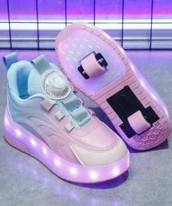 Boys Girls Kids USB Rechargeable Luminous Casual Sneakers LED Light Wheel Outdoor Parkour Roller Skates Sport