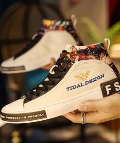 Fashion Print White Men's High Top Sneakers Genuine Leather Designer Shoes Brand Luxury Sneakers for Men Shoes Zapatillas Hombre
