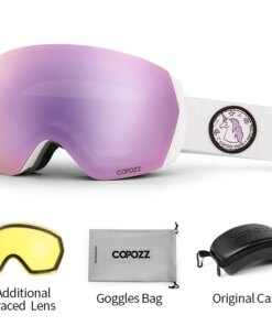 COPOZZ Ski Goggles Men Women UV400 Anti-fog Ski Eyewear Snow Glasses Adult Snowboard Goggle with Night Yellow Lens and Case Set