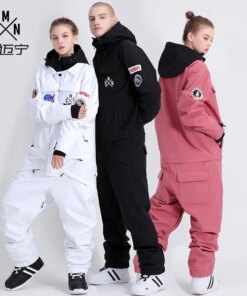 Women's Winter Jumpsuit One Piece Ski Suit Men Ski Jacket Pant Windproof Waterproof Hooded Warm Snowsuit for Skiing Snowboard