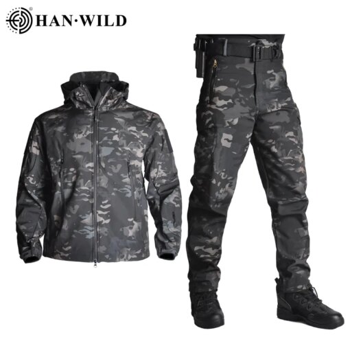 5XL Tactical Clothing Jackets + Pants Men Soft Fleece Jacket Army Windproof Camo Hunting Suit Windbreakers Military Hiking Cloth