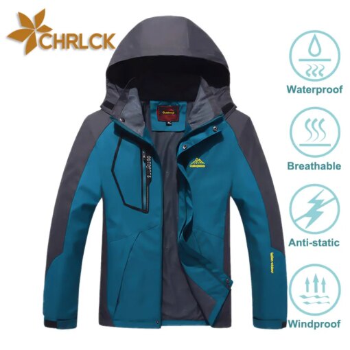 CHRLCK Men's Waterproof Hiking Jacket Large Size Windproof Windbreaker Camping Hunting Running Trekking Fishing Coat Men Outdoor