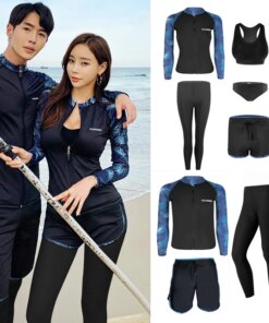 wisuwore 2023 New Couple Long Sleeve Multi Piece Swimsuit Rash Guard Sun Block Beachwear Bathing Suit Couple Swimming Suit Pads