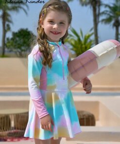 Girl Swimwear One-Piece Children's Rash Guard Long Sleeve Child Skirt Swimsuit UPF50+ UV Protection Beach Swimming Pool Dress