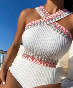 Women Striped One Piece Swimsuit Summer Padded Cross Strap Swimming Suits Bikini Bathing Suits Beachwear Плавательный костюм