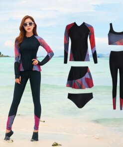 5pcs/set Women's Plus Size Long Sleeve Rash Guards Swim Tee & Leggings Bikini set Rashguard Sun UV Protection Swimsuit