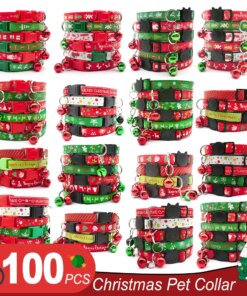 100Pcs Pet Christmas Collars Cats Dogs Knitted Animal Accessories Holiday Bow Tie Adjustable Neck Strap Grooming Festival Happy
