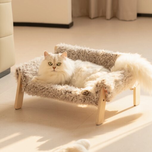Mewoofun Soft Cat Pads Wooden Pet Bed With Plush for Cats and  Litter Small Dogs Pet Nest Four Seasons Cat Dog sofa Pet Supplies