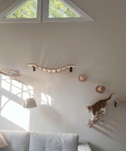1 Piece Wall Mounted Cat Climbing Shelf Hammock Stairway For Indoor Cats Wooden Hanging Bed Scratching Post Pet Furniture Kitten