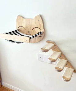 2Pc Wall Mounted Cat Climbing Set Hammock and Steps Four Layers Hemp Rope Wall Pet Furniture Supplies Cat Accessories