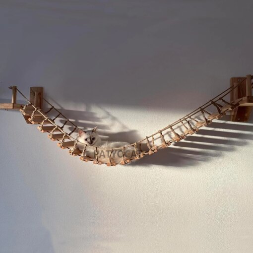 100CM Wall Mounted Cat Bridge Lager Climbing Wooden Sisal Ladder Frame Pet Indoor Furniture Cat Perch for Kitten Sleeping