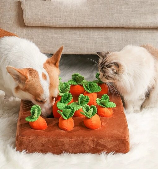 12 Plush Carrots Enrichment Dog Puzzle Toys Hide and Seek Carrot Farm Dog Toys Carrot Patch Dog Snuffle Toy for Puppy Large Dogs