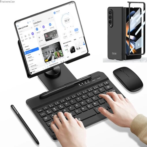 cover For Samsung Galaxy 5 4 3 2 case with Bluetooth keyboard mouse pen Metal Folding bracket Phone Case With screen protector