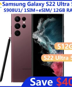 Samsung Galaxy S22 Ultra 5G S908U1 512GB ROM 12GB RAM 6.8"  Snapdragon 8 NFC S22U eSIM Original Unlocked Cell Phone