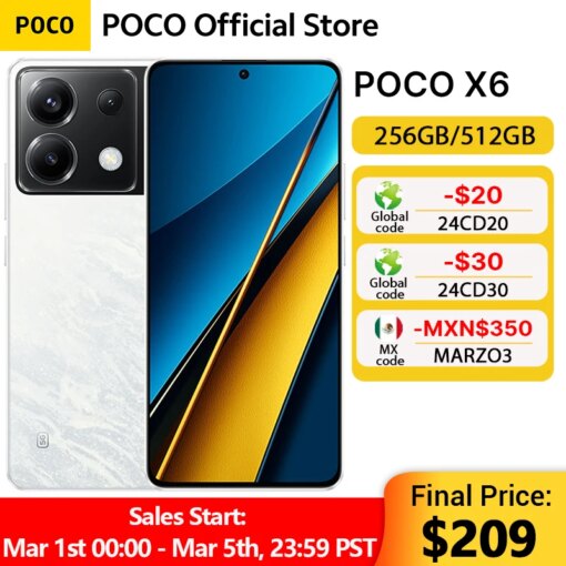 Global Version POCO X6 5G NFC Snapdragon 7s Gen 2 Smartphone 120Hz Flow AMOLED Display 64MP Camera with OIS 67W Charging 5100mAh