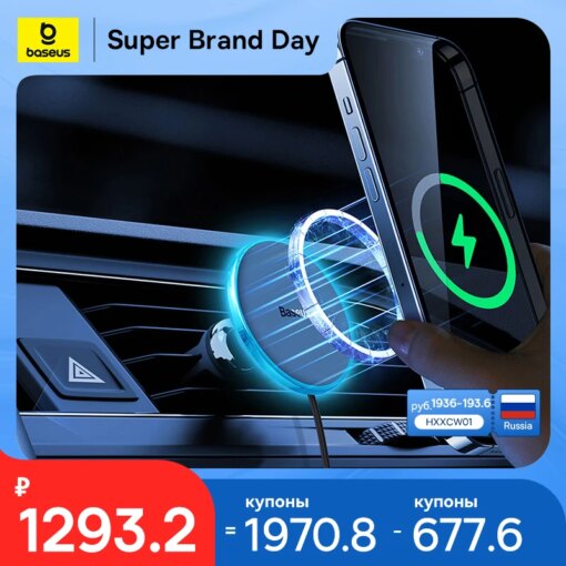 Baseus Magnetic Wireless Charger Car Phone Holder 15W Fast Charging Car Charger Holder For iPhone 15 14 13 Pro Max Light Effect