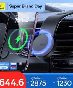 Baseus Magnetic Bendable 15W Car Mobile Phone Holder Wireless Charger Phone Holder for iPhone 12-15 Dashborad Center Console