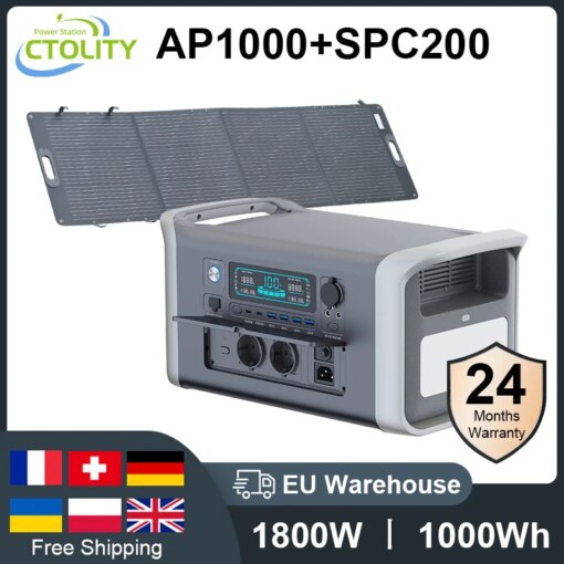 1800W 1024WH Portable Power Station 200W Solar Panel Camping LiFePO4 Battery 110/220V Generator Energy Storage System Emergency