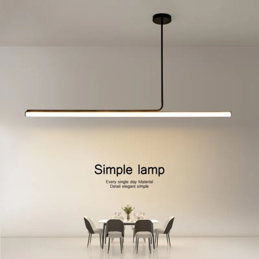 Modern Long Tube Led Chandelier Dimmable Black for Table Dining Room Kitchen Accesories Pendant Lights Minimalist Decor Fixture
