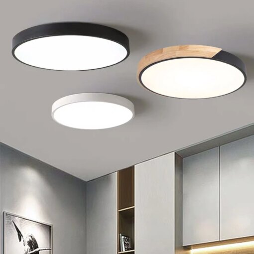 LED Ceiling Light for Living room Bedroom LED Ceiling Lamp foyer light Black white Led lighting Round wood Fixture Surface Mount