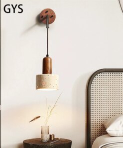 Led Bedroom Bedside Wall Lamp Yellow Cave Stone Light Wood Cream Retro Style Lighting With Switch Vintage Hanging Foco For Home