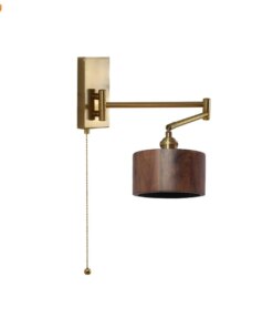 IWHD Pull Chain Switch LED Wall Light Fixtures Sconce Left Right Rotate UP And Down Bedroom Beside Lamp Wooden Modern Wandlamp