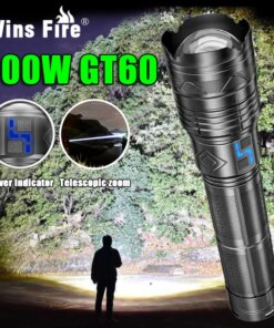 20000LM Super Bright Tactical Flashlight 100W GT60 Long Range Powerful LED Torch USB Rechargeable Using 4 181350A Batteries