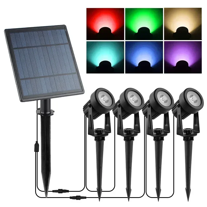 Newest 3000K/6000K/RGB Solar LED Light Outdoor Solar Spotlight Solar Garden Light Outdoor IP65 Waterproof Lawn Lamp Wall Light