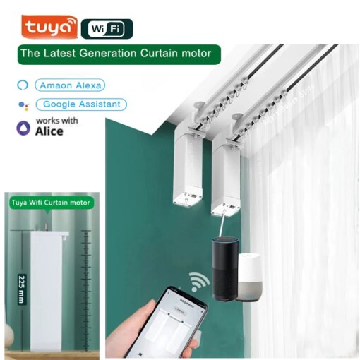 Latest Tuya Electric wifi Curtain Motor Motorized System 1.6mm Curtains Track Rod Intelligent Support Alice Google Alexa