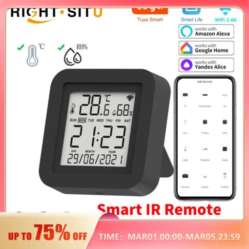 Tuya Smart Universal IR Remote With Temperature Humidity Sensor for Air Conditioner TV AC Works with Alexa Google Home Yandex