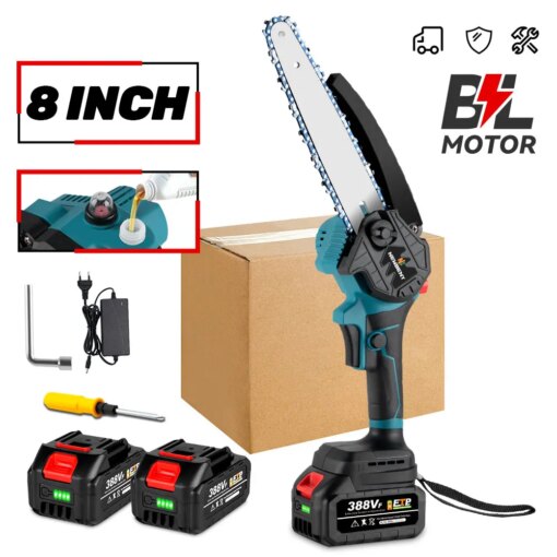 Yofidra 8 Inch Brushless Electric Saw Automatic Oiler Handheld Garden Wood Logging Chainsaw for Makita 18V Battery Powered Tool