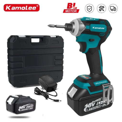 Kamolee 588Nm Cordless Electric Impact Brushless Wrench 5 Speed Screwdriver Power Tool 1/4" with 3 LED Light for Makita Battery