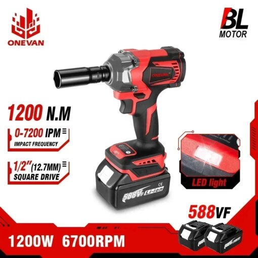 ONEVAN 1200 N.m Brushless Electric Wrench DTW500 Cordless Impact Wrench Electric Screwdriver Power Tool For 18V Makita Battery
