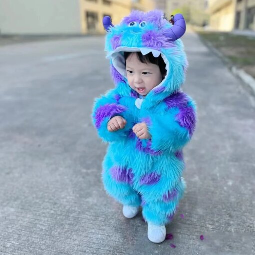 Anime Costume Baby Romper Outfit Bodysuits Winter Onesies Boy Girl  Halloween Monster Sully Suit Soft Plush Toddler Jumpsuit