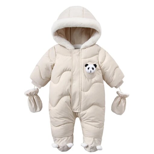 Winter Baby Rompers Solid Color Cartoon Jumpsui Built-in Fleece Thermal Coveralls Newborn Babies Thickened Outdoor Snow Suit