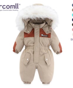 -30 Degree Winter Baby Clothes Overalls Outwear Suits For Infants Baby Ski Suit Thick Baby Jumpsuit Waterproof Hooded For Girls