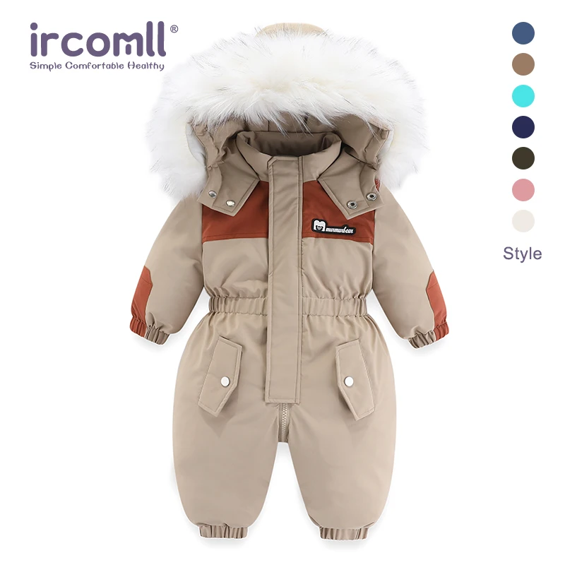 -30 Degree Winter Baby Clothes Overalls Outwear Suits For Infants Baby Ski Suit Thick Baby Jumpsuit Waterproof Hooded For Girls