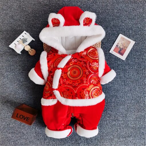 Chinese Traditional Jumpsuit For Girls boys  Newborn Baby butterfly Hanfu Red Tang Suit Romper Chinese New Year Outfits Birthday