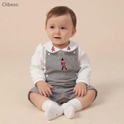 2Pcs Spanish Newborn Baby Clothes Set Infant Boy White Shirt Top Jumpsuit Suits Toddler Boy Outfits Cartoon Embroidery Clothing
