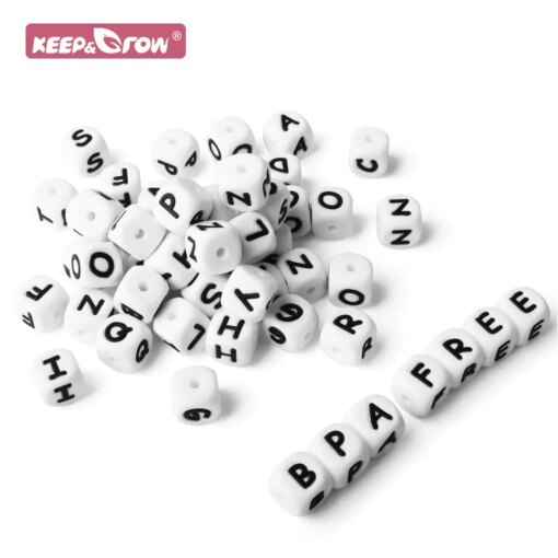 500pcs 12mm Silicone English Alphabet Letter Beads DIY Baby Teething Teether Necklace BPA Free Baby Oral Care Chew Bead Pearl